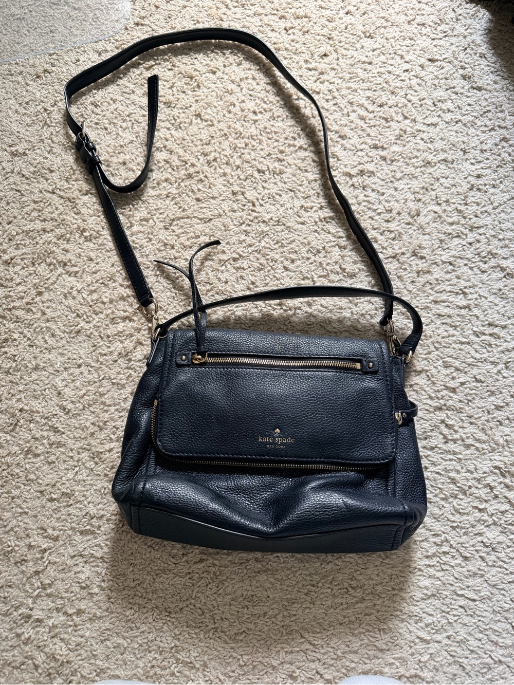 kate spade Navy Pebbled Leather Crossbody Bag with Gold Hardware